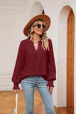Notched Neck Flounce Sleeve Blouse - Trendsi - Flyclothing LLC