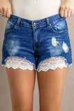 Spliced Lace Distressed Denim Shorts - Trendsi - Flyclothing LLC