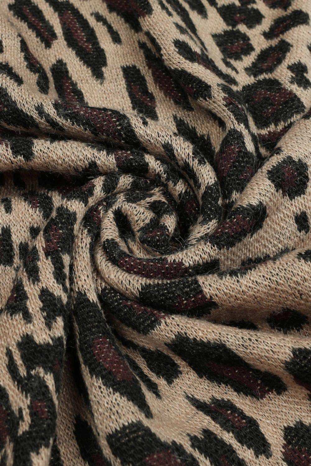 Leopard Open Front Poncho - Trendsi - Flyclothing LLC