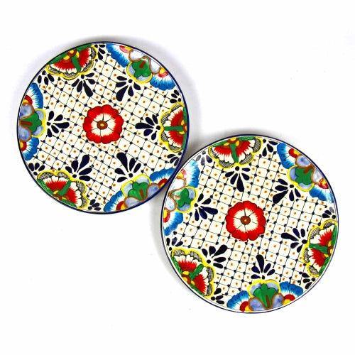 Dinner Plates 11.8in - Dots and Flowers, Set of Two - Encantada - Encantada
