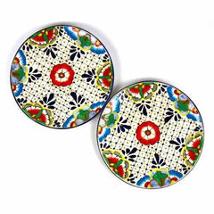 Dinner Plates 11.8in - Dots and Flowers, Set of Two - Encantada - Encantada