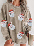 Sequin Santa Patch Ribbed Sweatshirt - Trendsi - Flyclothing LLC