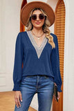Lace Detail V-Neck Lantern Sleeve T-Shirt - Trendsi - Flyclothing LLC
