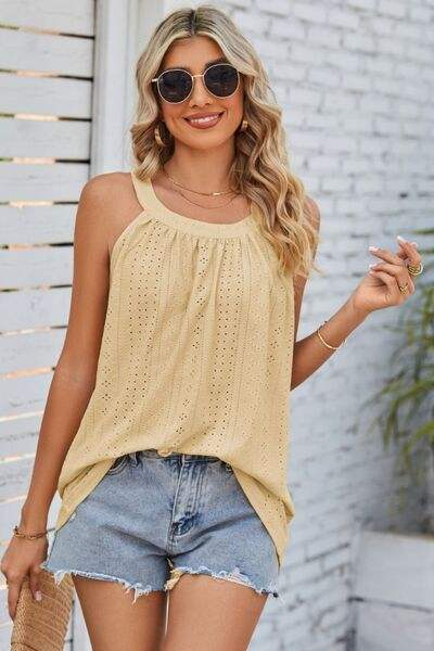 Openwork Round Neck Wide Strap Tank - Trendsi - Flyclothing LLC
