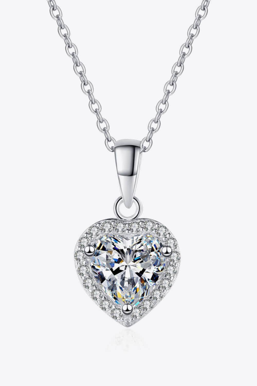 1 Carat Moissanite Heart Pendant Chain Necklace - Trendsi