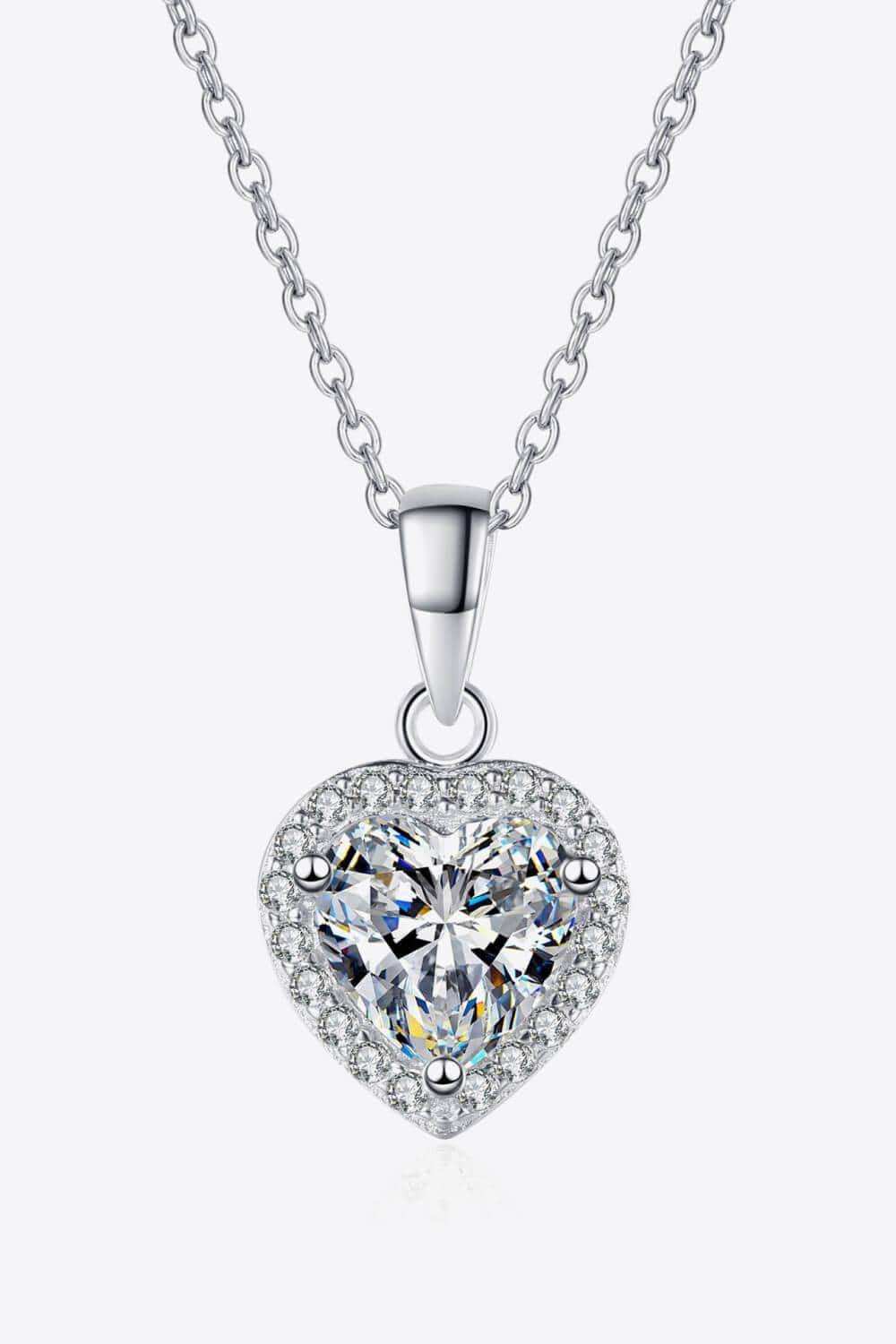 1 Carat Moissanite Heart Pendant Chain Necklace - Trendsi - Flyclothing LLC