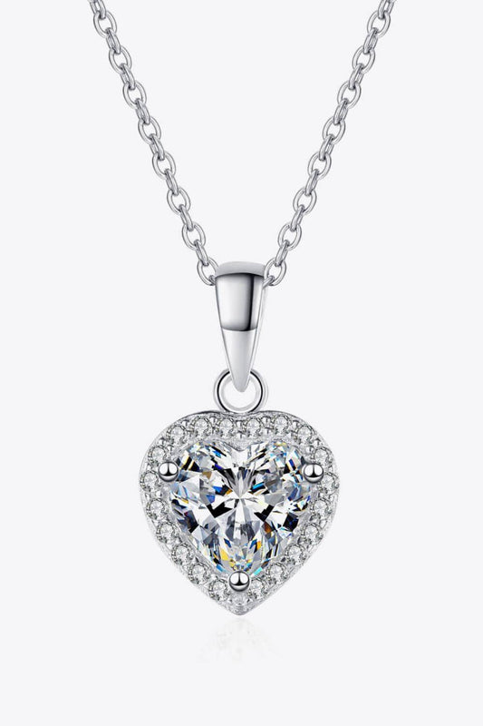 1 Carat Moissanite Heart Pendant Chain Necklace - Trendsi
