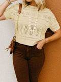 Openwork Round Neck Short Sleeve Sweater - Trendsi - Flyclothing LLC