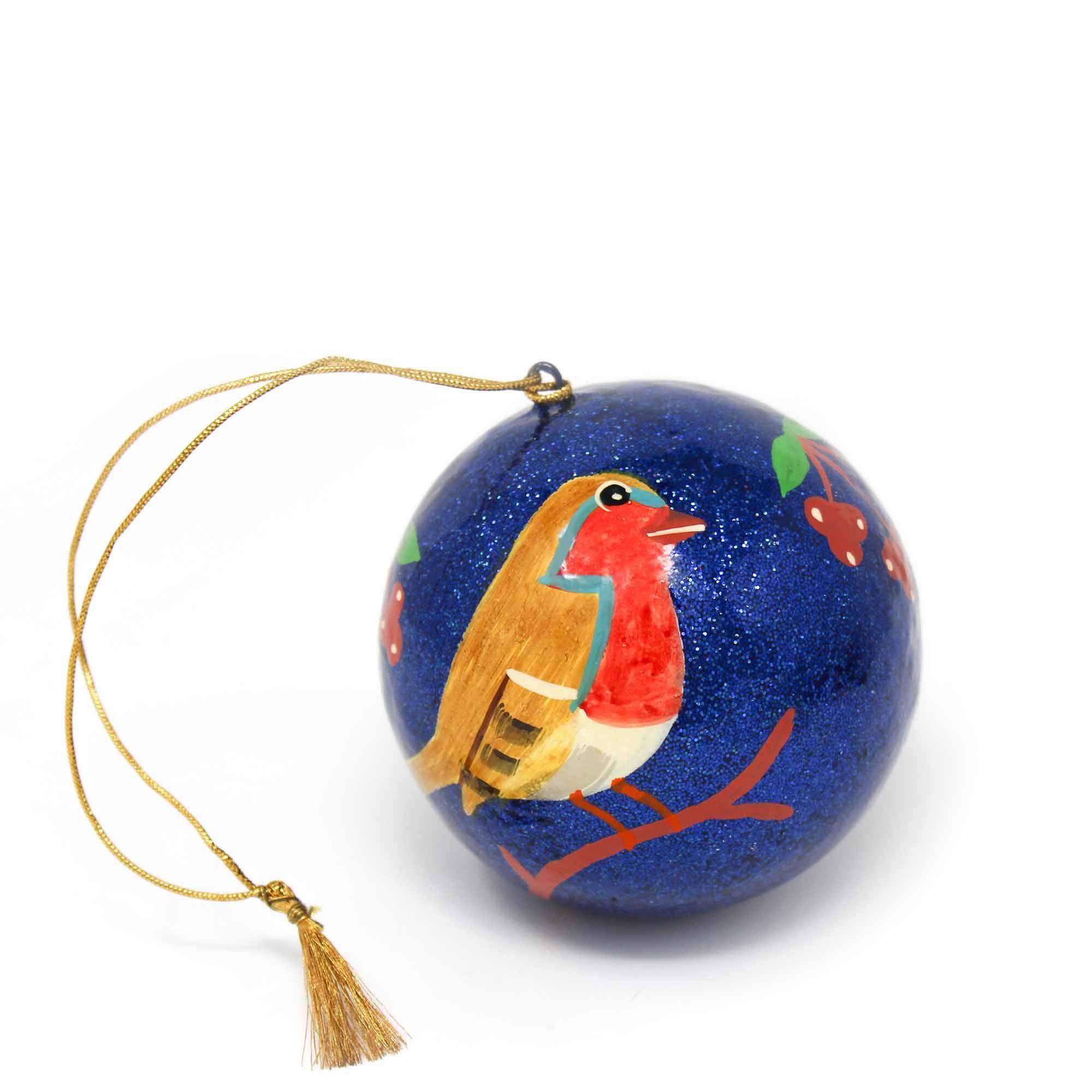 Handpainted Fox & Bird Ornaments, Set of 2 - Asha Handicrafts - Flyclothing LLC