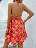 Floral Halter Neck Backless Dress - Trendsi