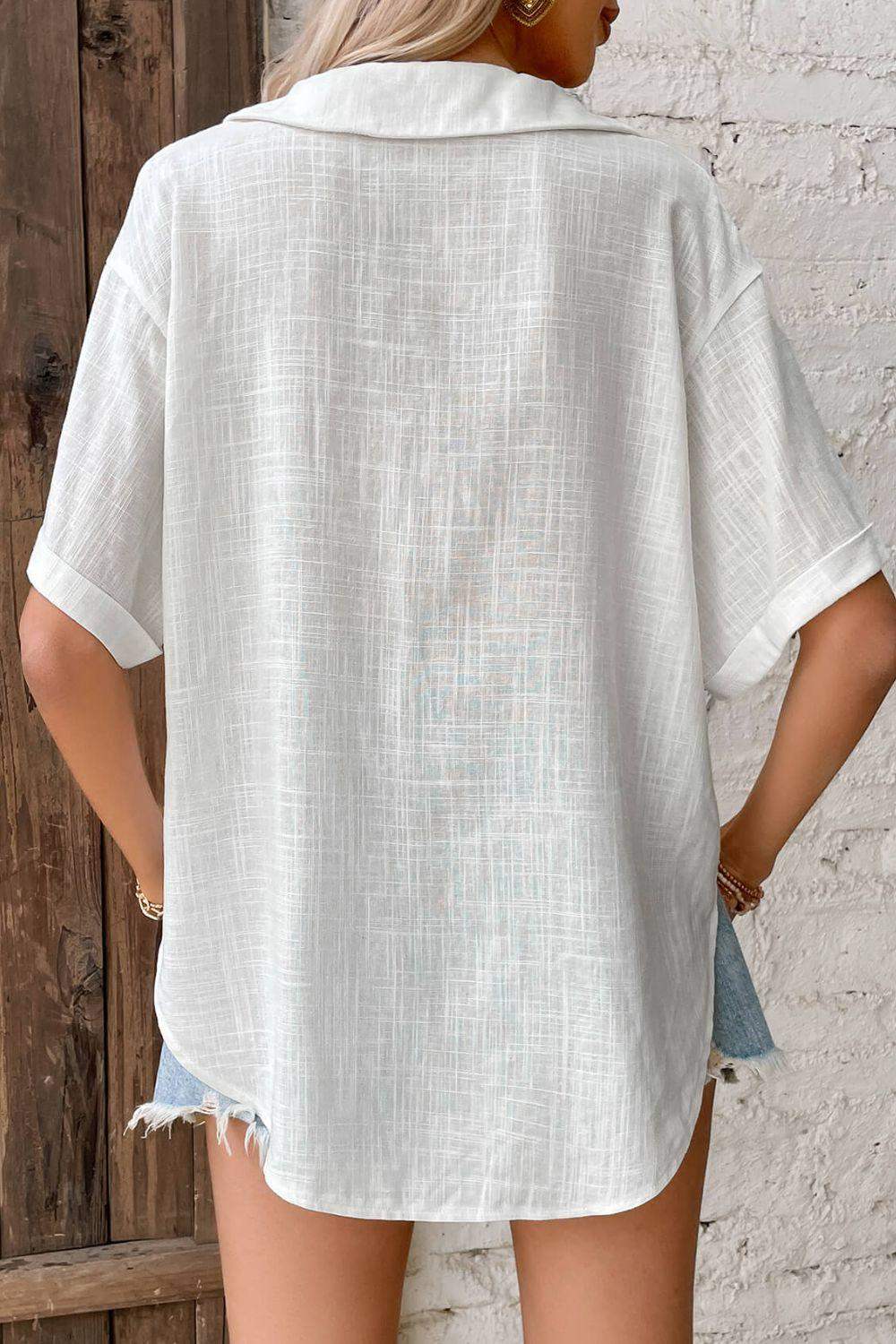 Button Front Johnny Collared Blouse - Trendsi - Flyclothing LLC