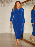 Plus Size Surplice Neck Slit Dress - Trendsi