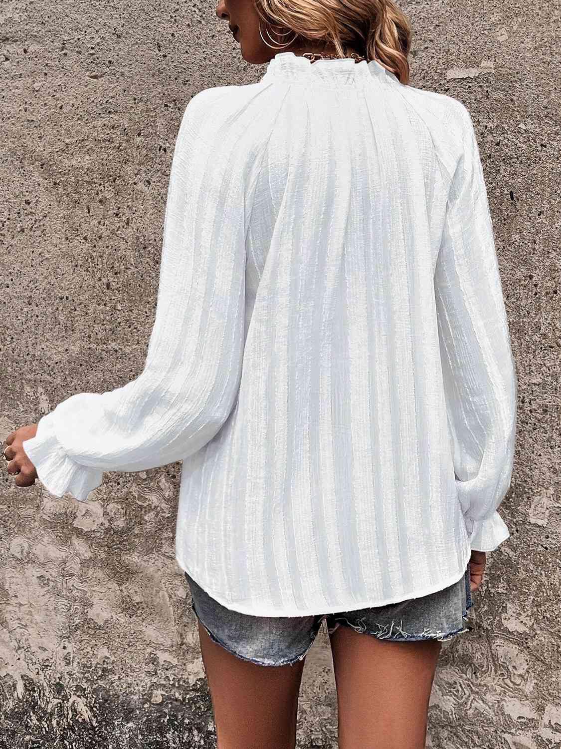 Notched Neck Flounce Sleeve Shirt - Trendsi