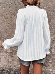 Notched Neck Flounce Sleeve Shirt - Trendsi