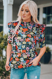 Floral Ruffle Shoulder Frill Neck Blouse - Trendsi