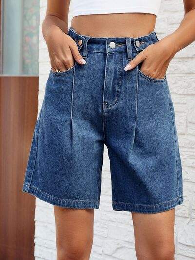 High Waist Denim Shorts with Pockets - Trendsi - Flyclothing LLC