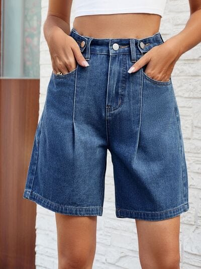 High Waist Denim Shorts with Pockets - Trendsi