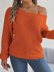 Asymmetrical Neck Long Sleeve Sweater - Trendsi