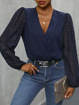 Ruched Surplice Long Sleeve Bodysuit - Trendsi - Flyclothing LLC