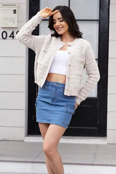 Button Up Round Neck Cardigan - Trendsi - Flyclothing LLC