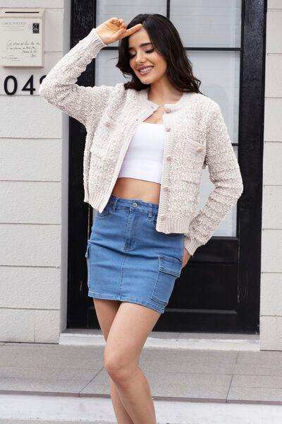 Button Up Round Neck Cardigan - Trendsi - Flyclothing LLC