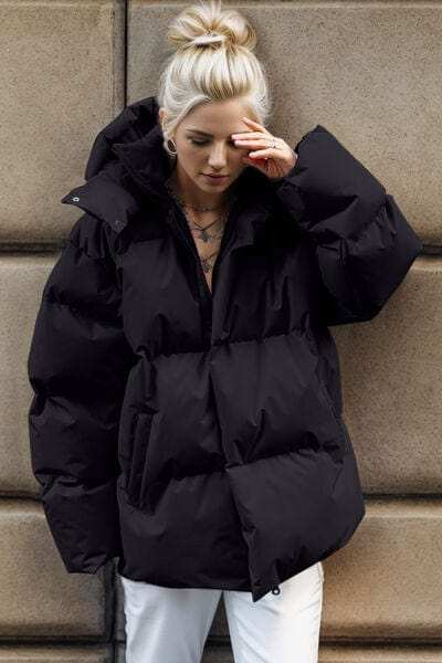 Pocketed Zip Up Hooded Puffer Jacket - Trendsi - Flyclothing LLC