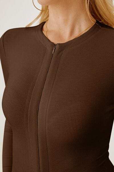 Zip Up Long Sleeve Bodysuit - Trendsi - Flyclothing LLC