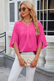 Round Neck Slit Half Sleeve Top - Trendsi - Flyclothing LLC