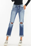 Kancan High Waist Distressed Hem Detail Cropped Straight Jeans - Trendsi