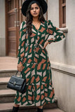 Printed Tied Pocketed Lantern Sleeve Dress - Trendsi