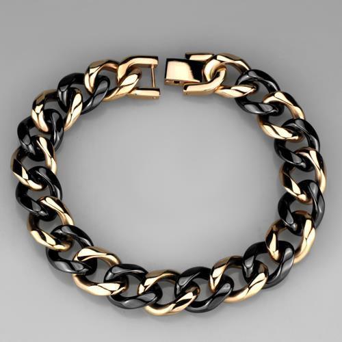 Alamode IP Rose Gold(Ion Plating) Stainless Steel Bracelet with Ceramic in Jet - Flyclothing LLC