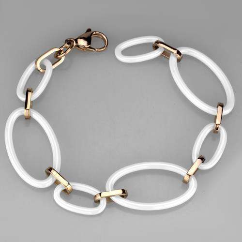 Alamode IP Rose Gold(Ion Plating) Stainless Steel Bracelet with Ceramic in White - Alamode - Flyclothing LLC
