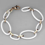 Alamode IP Rose Gold(Ion Plating) Stainless Steel Bracelet with Ceramic in White - Alamode