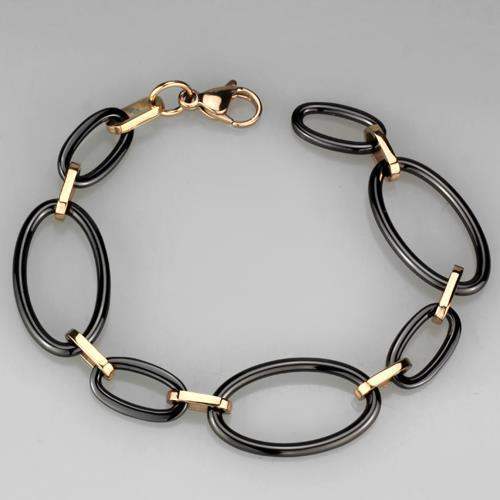 Alamode IP Rose Gold(Ion Plating) Stainless Steel Bracelet with Ceramic in Jet - Alamode - Flyclothing LLC