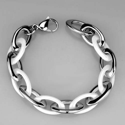 Alamode High polished (no plating) Stainless Steel Bracelet with Ceramic in White - Alamode - Flyclothing LLC