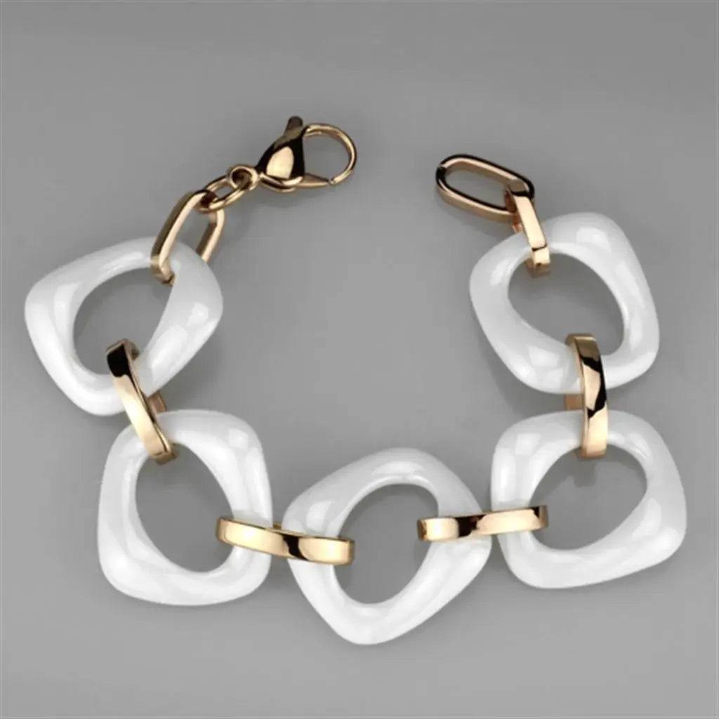 Alamode IP Rose Gold(Ion Plating) Stainless Steel Bracelet with Ceramic in White - Alamode - Flyclothing LLC