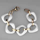 Alamode IP Rose Gold(Ion Plating) Stainless Steel Bracelet with Ceramic in White - Alamode