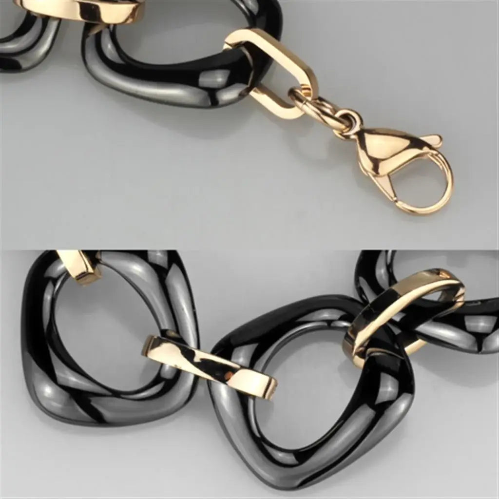 Alamode IP Rose Gold(Ion Plating) Stainless Steel Bracelet with Ceramic in Jet - Alamode - Flyclothing LLC