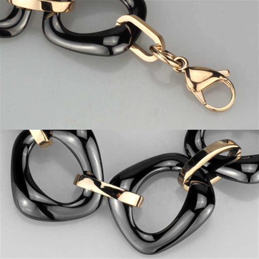 Alamode IP Rose Gold(Ion Plating) Stainless Steel Bracelet with Ceramic in Jet - Alamode - Flyclothing LLC