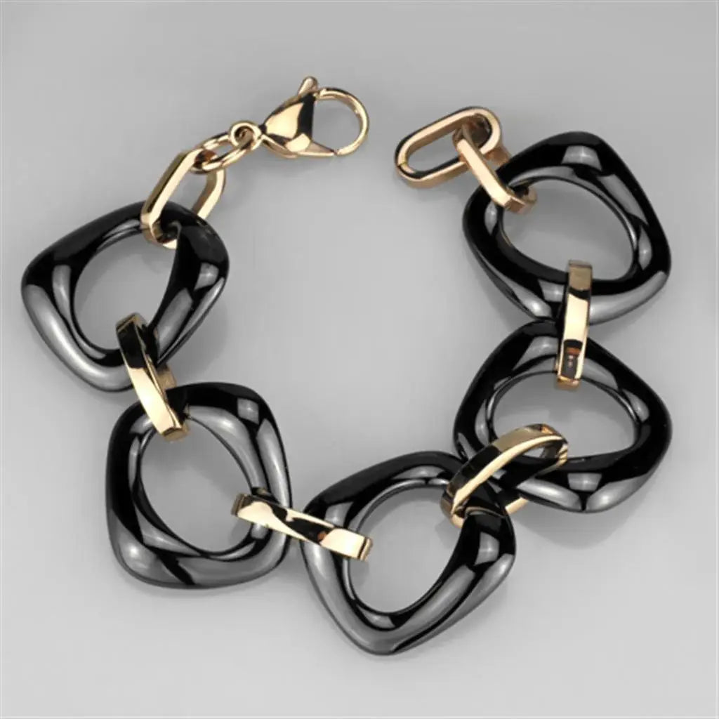 Alamode IP Rose Gold(Ion Plating) Stainless Steel Bracelet with Ceramic in Jet - Alamode - Flyclothing LLC