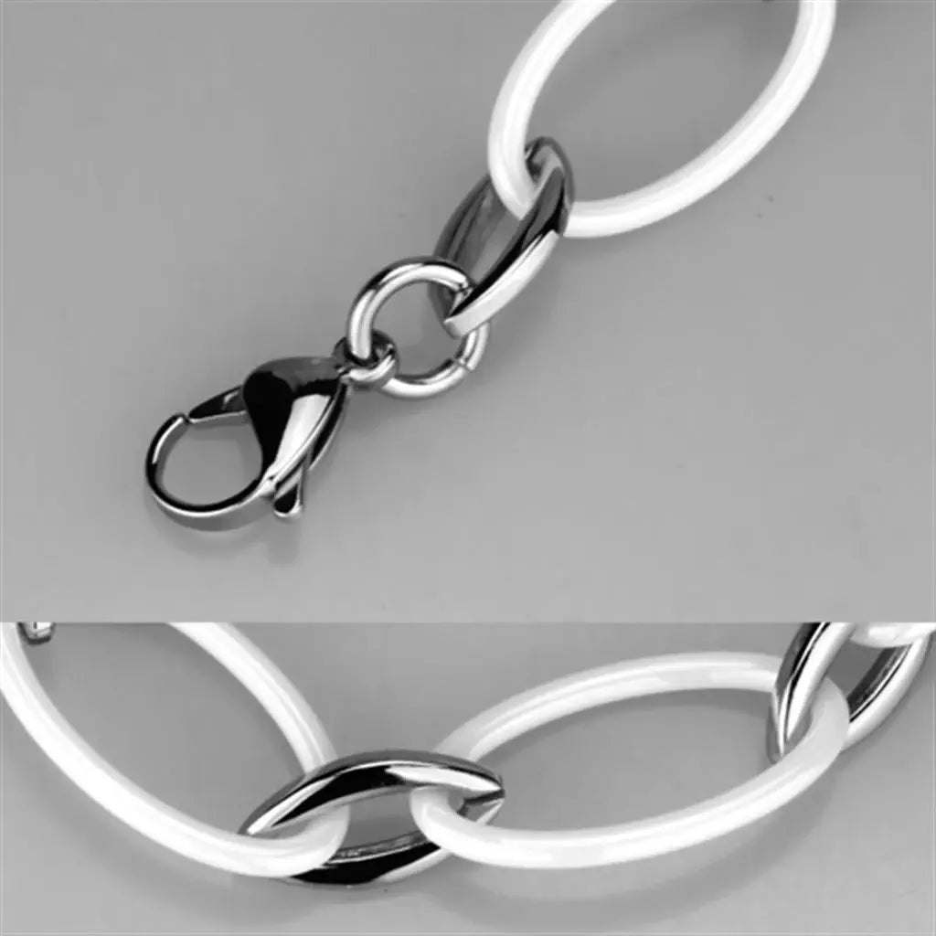 Alamode High polished (no plating) Stainless Steel Bracelet with Ceramic in White - Alamode - Flyclothing LLC