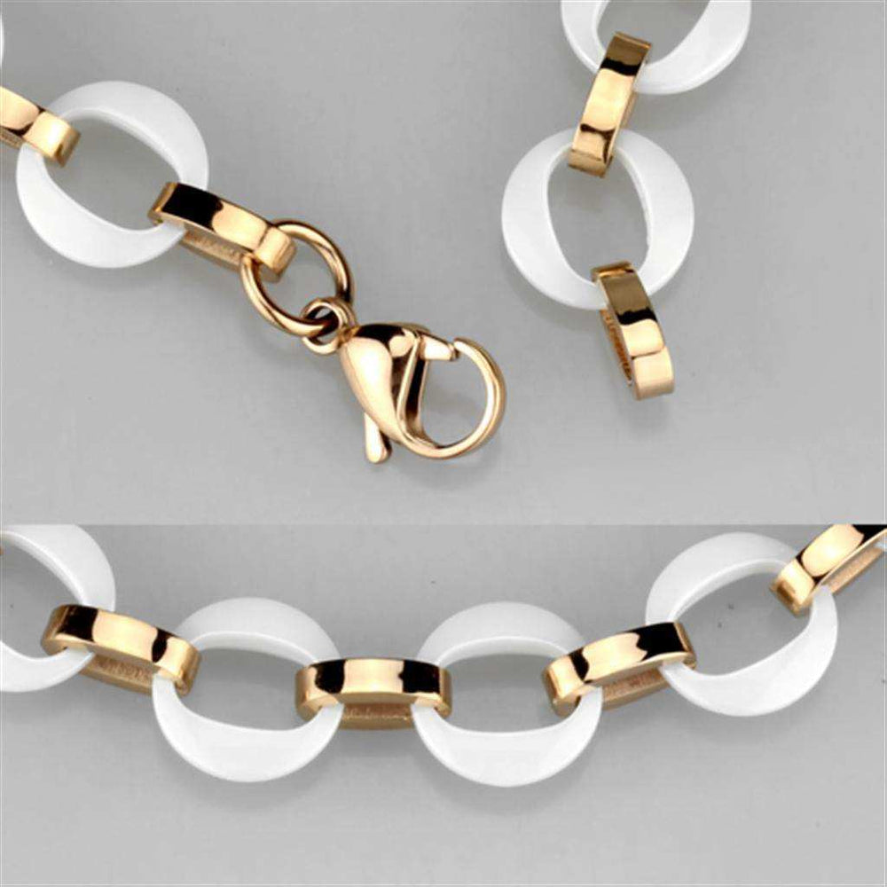 Alamode IP Rose Gold(Ion Plating) Stainless Steel Bracelet with Ceramic in White - Alamode - Flyclothing LLC