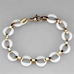 Alamode IP Rose Gold(Ion Plating) Stainless Steel Bracelet with Ceramic in White - Flyclothing LLC