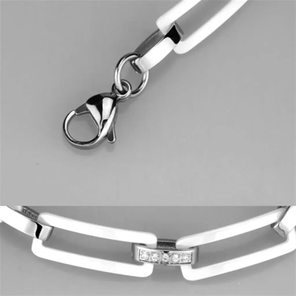 Alamode High polished (no plating) Stainless Steel Bracelet with Ceramic in White - Alamode - Flyclothing LLC