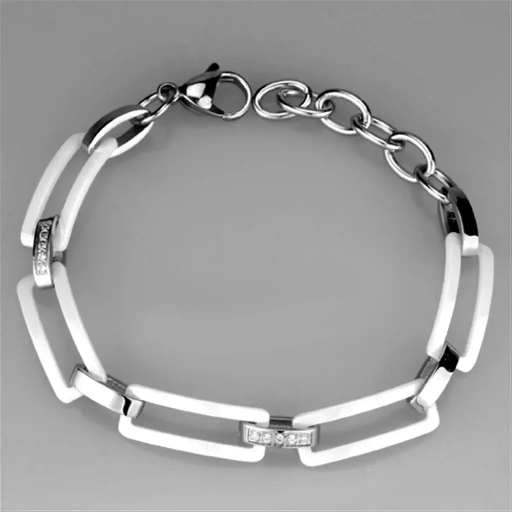 Alamode High polished (no plating) Stainless Steel Bracelet with Ceramic in White - Alamode - Flyclothing LLC
