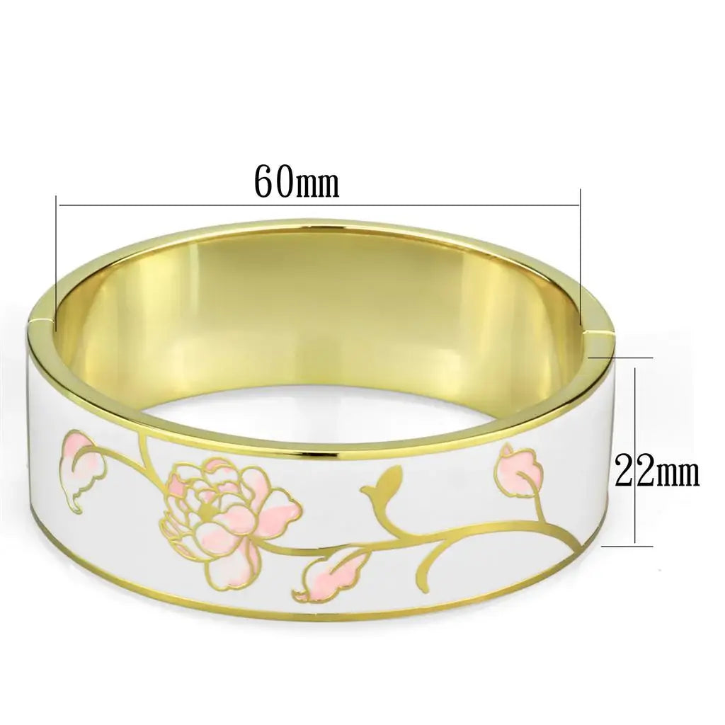 Alamode Gold White Metal Bangle with Epoxy in White - Alamode - Flyclothing LLC