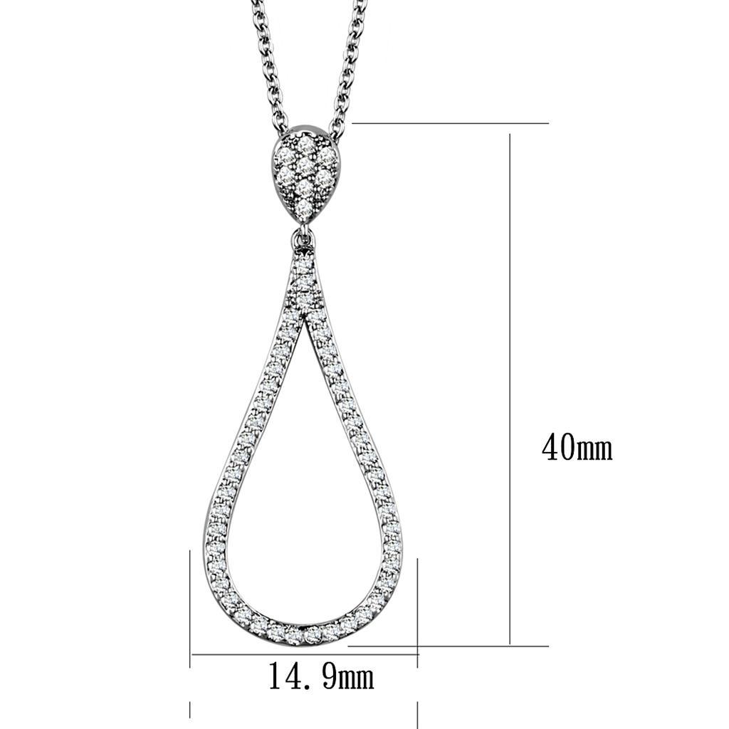 Alamode Rhodium Brass Chain Pendant with AAA Grade CZ in Clear - Flyclothing LLC