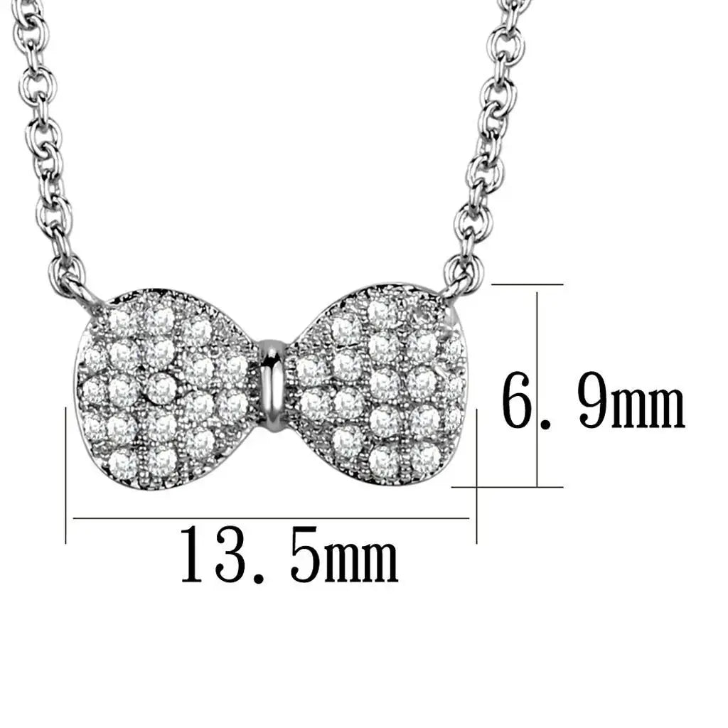 Alamode Rhodium Brass Chain Pendant with AAA Grade CZ in Clear - Alamode - Flyclothing LLC