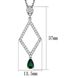 Alamode Rhodium Brass Chain Pendant with Synthetic Synthetic Glass in Emerald - Alamode - Flyclothing LLC