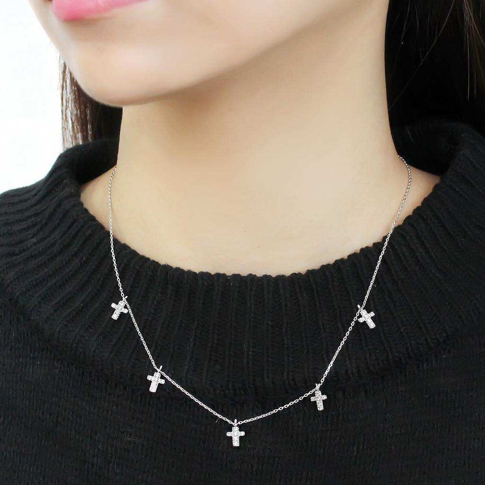 Alamode Rhodium Brass Chain Pendant with AAA Grade CZ in Clear - Alamode - Flyclothing LLC